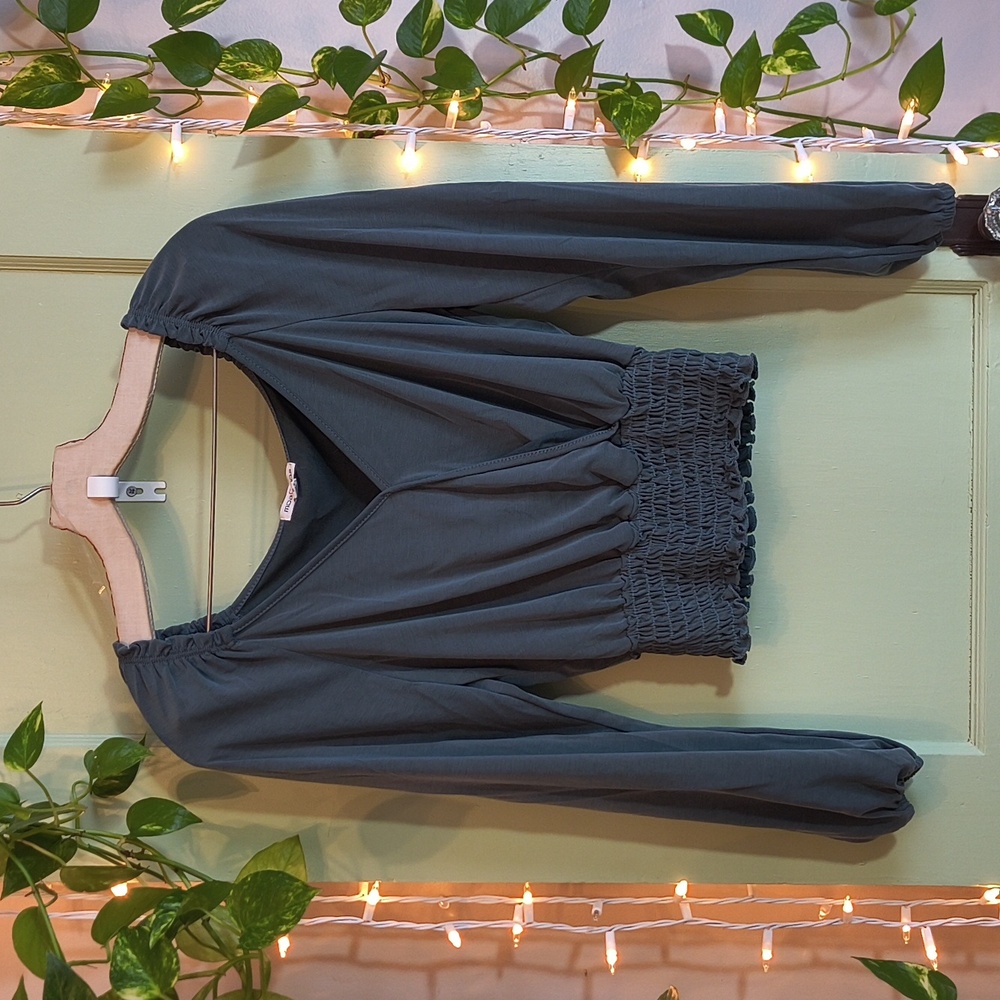 Women's Moa Moa Grey Balloon Sleeve Smock Waist Ballet Blouse M  🇺🇸 Made